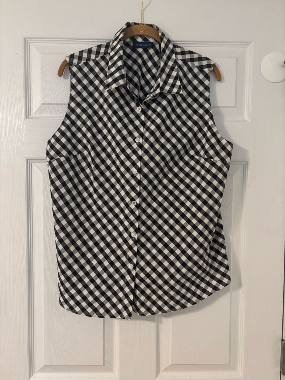 Karen Scott Sleeveless Black/White Checked Button Up Shirt Women’s 18